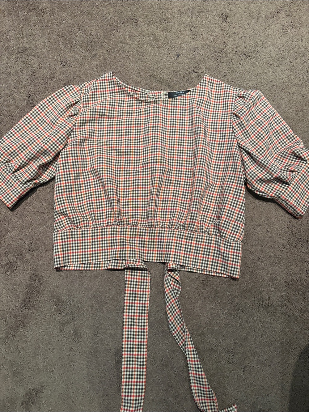 Woven Gingham Tie-Back Crop Top - Red/Green